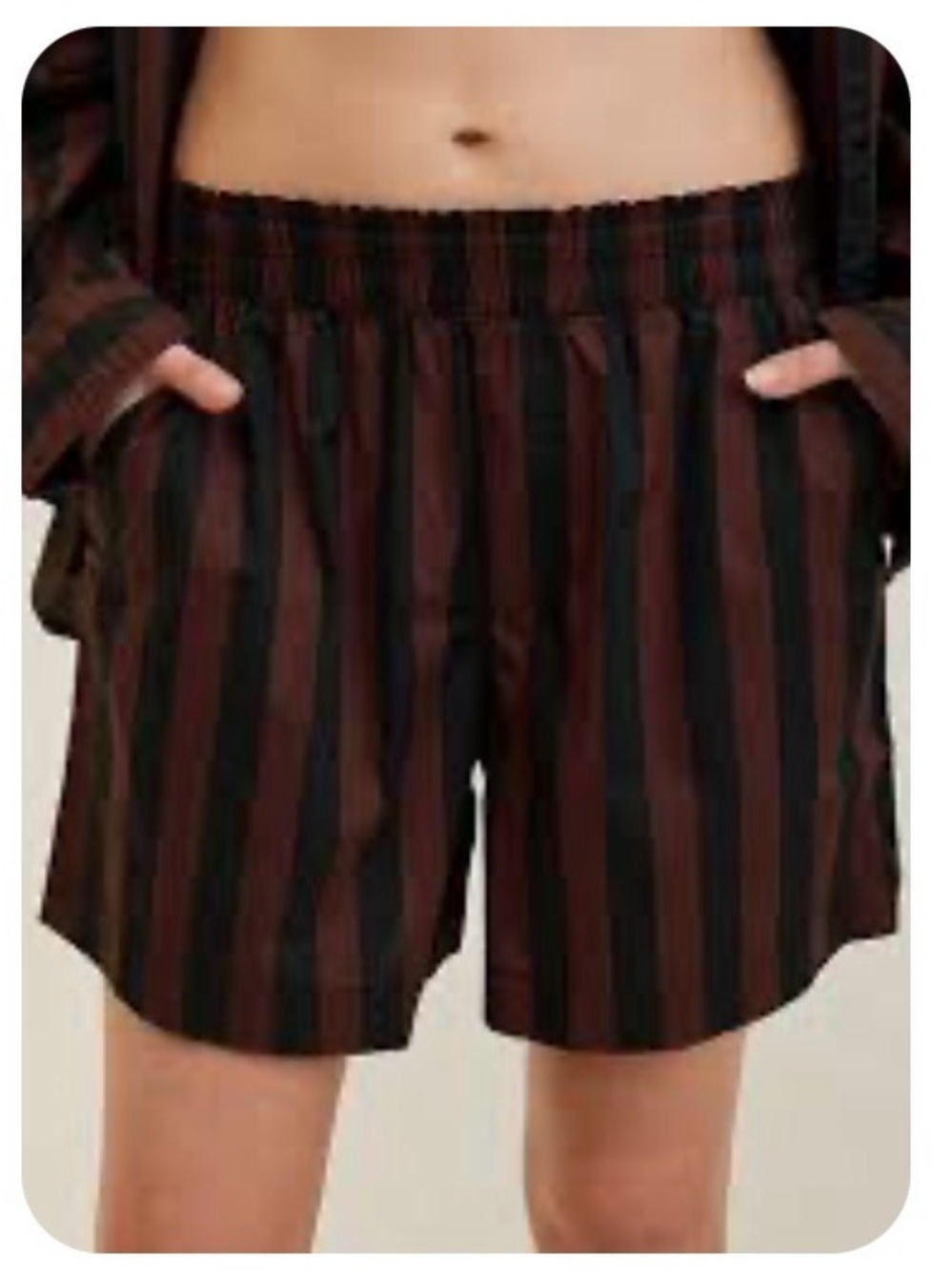 aerie Good Day Black and Brown Striped Elastic Waist Shorts Large Women’s